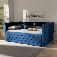 Baxton Studio CF8825-C-Navy Blue-Daybed-F Amaya Modern and Contemporary Navy Blue Velvet Fabric Upholstered Full Size Daybed